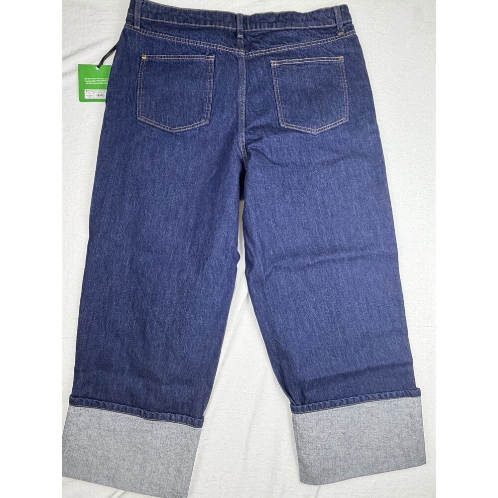 NWT Kate Spade Jeans Women's 14 Dark Wash Blue Wide Leg Cuffed Denim Pants - Picture 2 of 11